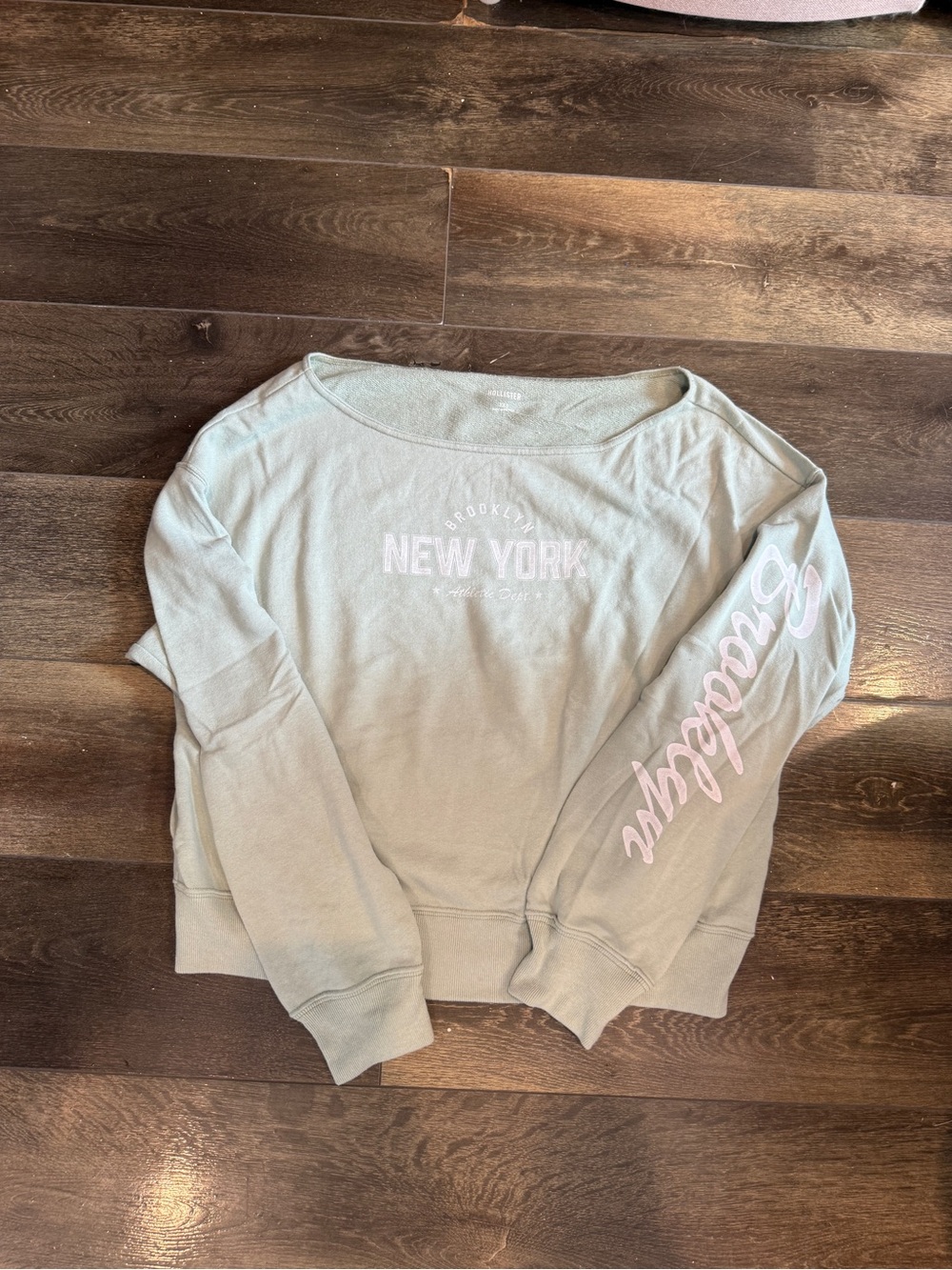 Hollister Sage Green 'Brooklyn New York' White Script Pullover